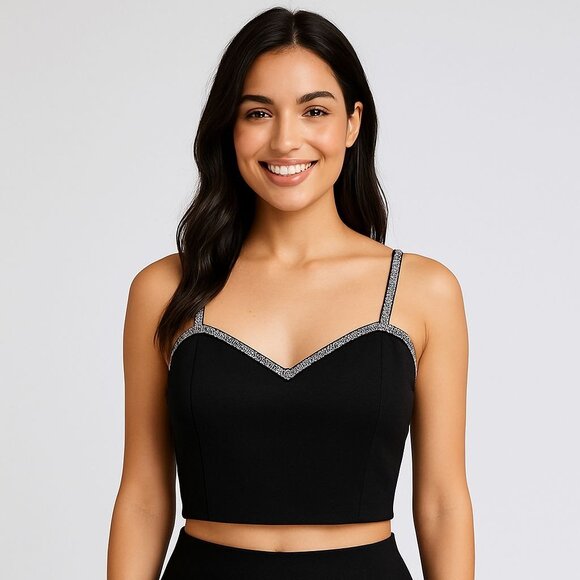 Sincerely Jules Black Rhinestone Crop Top Glam Coquette Party Holiday Baddie - Picture 4 of 9